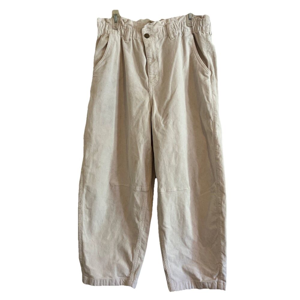 American Eagle Corduroy Pants Womens 16 Ivory High Rise Baggy Straight Leg READ